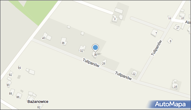 Bażanowice, Tulipanów, 30, mapa Bażanowice