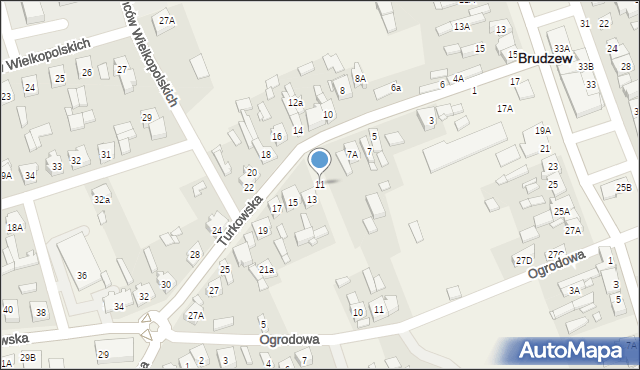 Brudzew, Turkowska, 11, mapa Brudzew