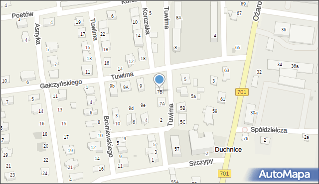 Duchnice, Tuwima Juliana, 7B, mapa Duchnice