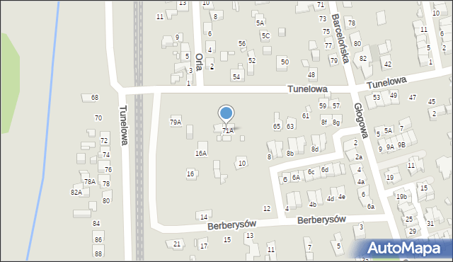Katowice, Tunelowa, 71A, mapa Katowic