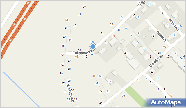 Kobylniki, Tulipanowa, 43, mapa Kobylniki