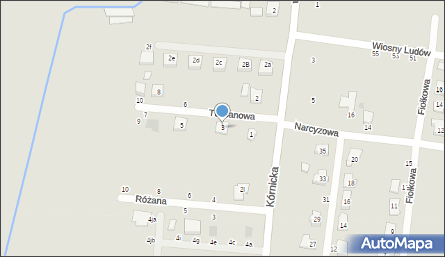 Kostrzyn, Tulipanowa, 3, mapa Kostrzyn