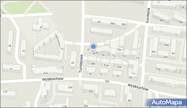 Kraków, Turniejowa, 73, mapa Krakowa