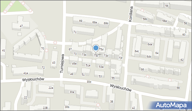 Kraków, Turniejowa, 73c, mapa Krakowa