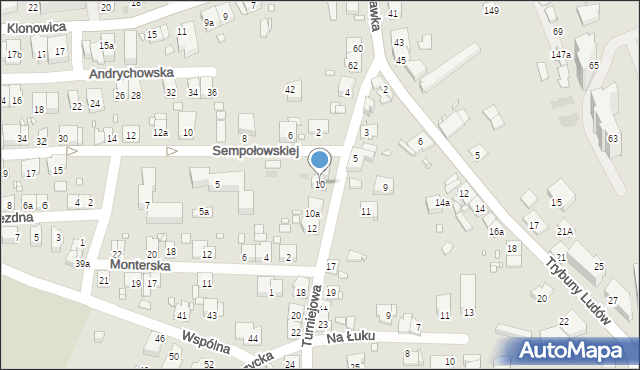 Kraków, Turniejowa, 10, mapa Krakowa