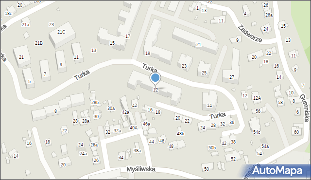Kraków, Turka Wincentego, ks., 12, mapa Krakowa