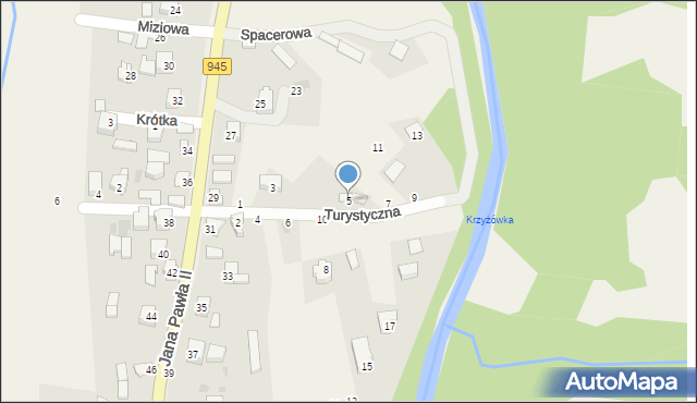 Krzyżowa, Turystyczna, 5, mapa Krzyżowa