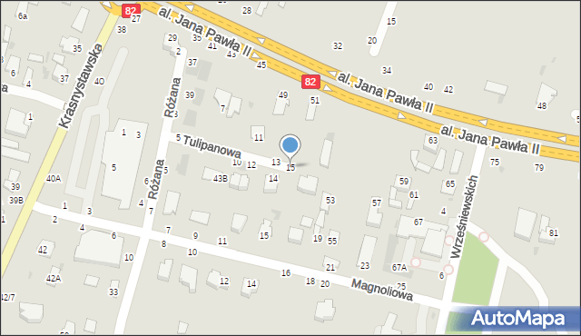 Łęczna, Tulipanowa, 15, mapa Łęczna