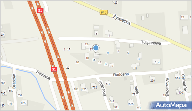 Łodygowice, Tulipanowa, 11, mapa Łodygowice