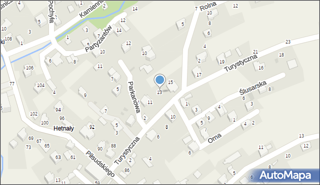 Łodygowice, Turystyczna, 13, mapa Łodygowice