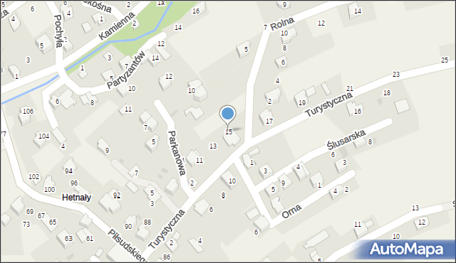 Łodygowice, Turystyczna, 15, mapa Łodygowice