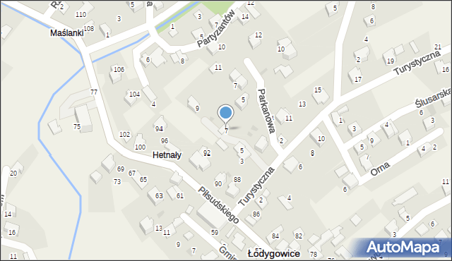 Łodygowice, Turystyczna, 7, mapa Łodygowice