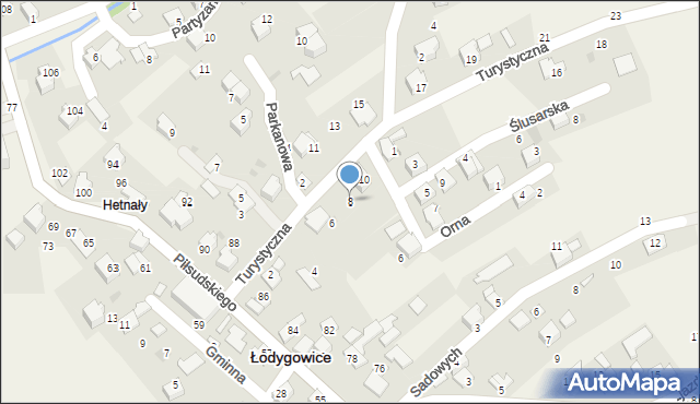 Łodygowice, Turystyczna, 8, mapa Łodygowice