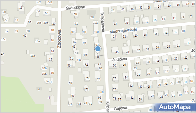 Lublin, Tulipanowa, 88, mapa Lublina