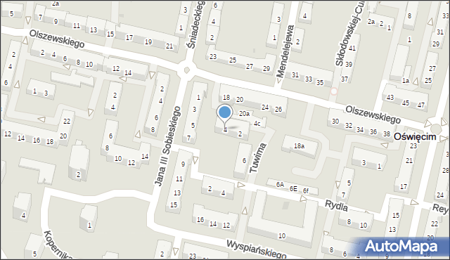 Oświęcim, Tuwima Juliana, 4, mapa Oświęcimia