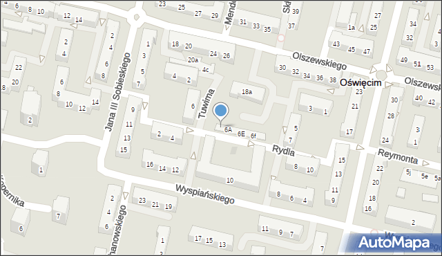 Oświęcim, Tuwima Juliana, 6a, mapa Oświęcimia