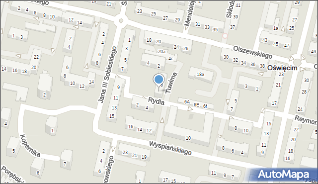 Oświęcim, Tuwima Juliana, 8, mapa Oświęcimia