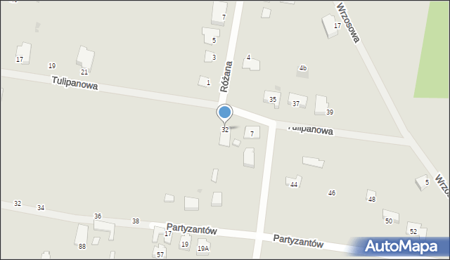 Poddębice, Tulipanowa, 32, mapa Poddębice