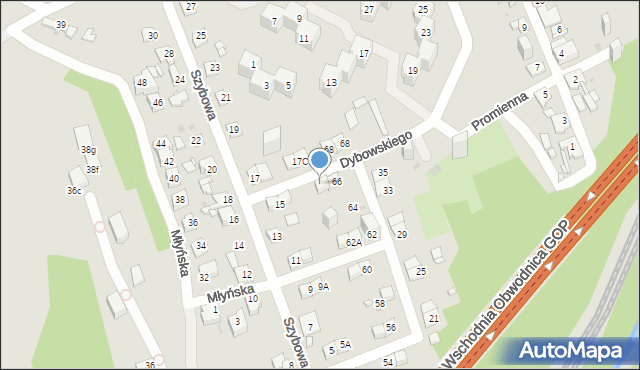 Sosnowiec, Tuwima Juliana, 66A, mapa Sosnowca