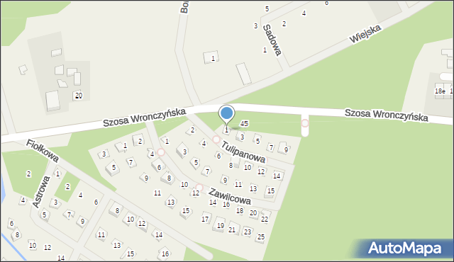 Stęszewko, Tulipanowa, 1, mapa Stęszewko