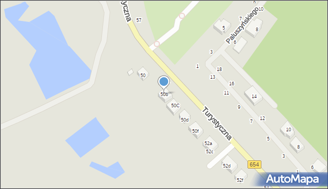 Toruń, Turystyczna, 50b, mapa Torunia