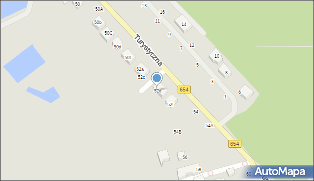 Toruń, Turystyczna, 52d, mapa Torunia