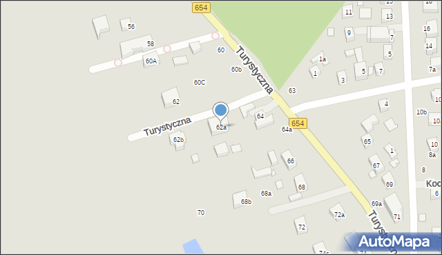 Toruń, Turystyczna, 62a, mapa Torunia