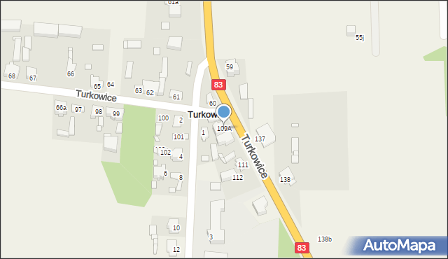 Turkowice, Turkowice, 109A, mapa Turkowice