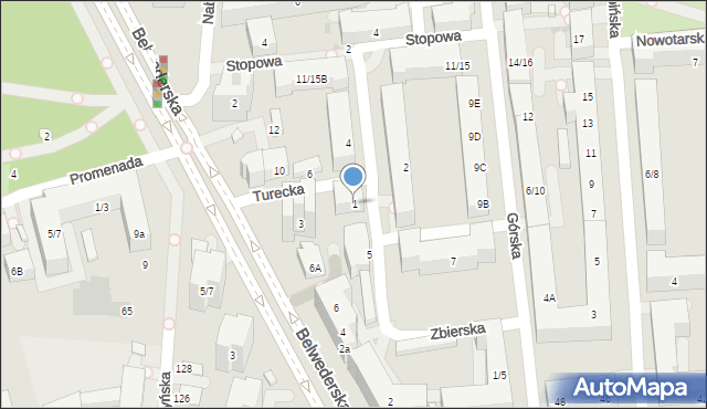 Warszawa, Turecka, 1, mapa Warszawy