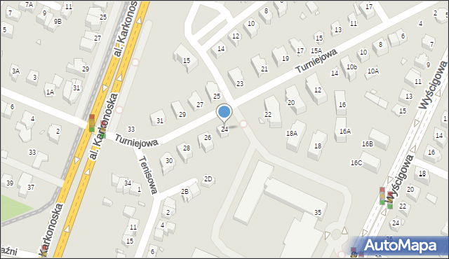 Wrocław, Turniejowa, 24, mapa Wrocławia