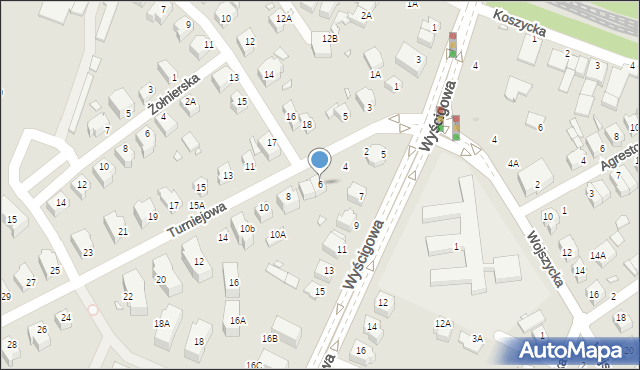 Wrocław, Turniejowa, 6, mapa Wrocławia