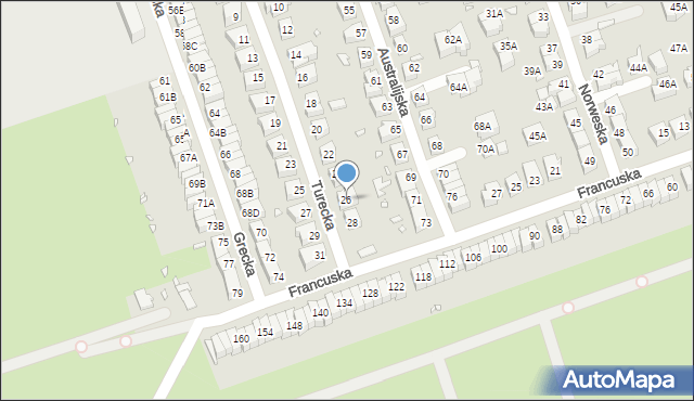 Wrocław, Turecka, 26, mapa Wrocławia