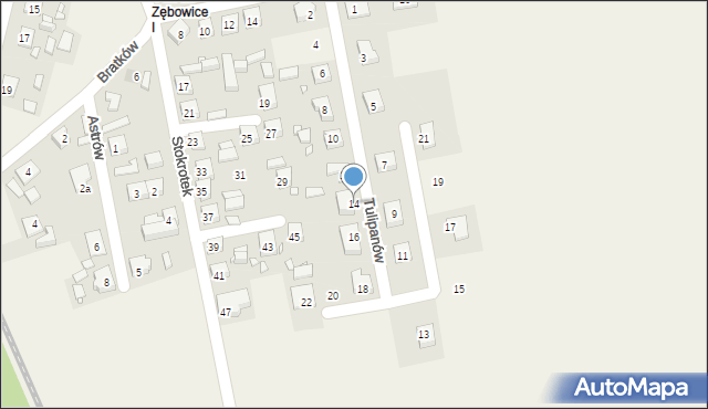 Zębowice, Tulipanów, 14, mapa Zębowice