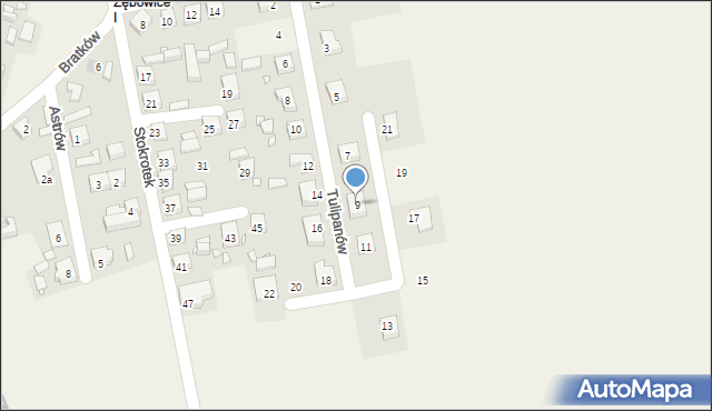 Zębowice, Tulipanów, 9, mapa Zębowice