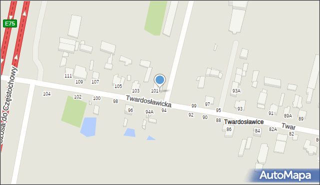 Piotrków Trybunalski, Twardosławicka, 101A, mapa Piotrków Trybunalski