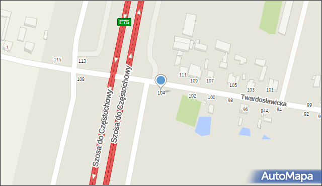 Piotrków Trybunalski, Twardosławicka, 104, mapa Piotrków Trybunalski
