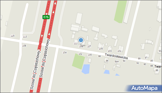 Piotrków Trybunalski, Twardosławicka, 109, mapa Piotrków Trybunalski