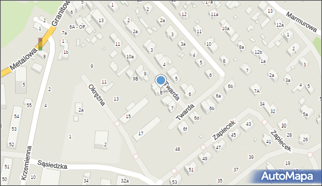 Szczecin, Twarda, 8, mapa Szczecina