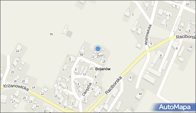 Bojanów, Tylna, 13, mapa Bojanów