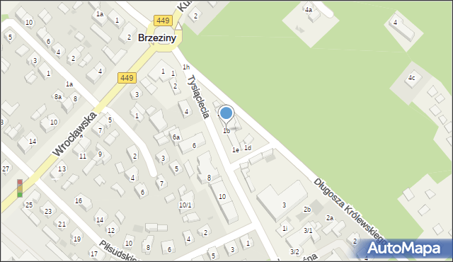 Brzeziny, Tysiąclecia, 1b, mapa Brzeziny