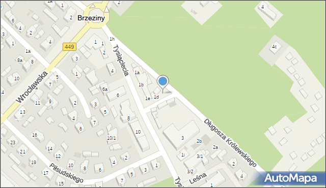 Brzeziny, Tysiąclecia, 1g, mapa Brzeziny