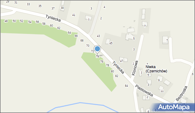 Czernichów, Tyniecka, 74, mapa Czernichów