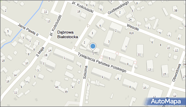 Dąbrowa Białostocka, Tysiąclecia Państwa Polskiego, 1, mapa Dąbrowa Białostocka