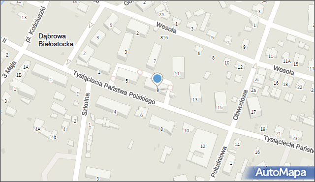 Dąbrowa Białostocka, Tysiąclecia Państwa Polskiego, 9, mapa Dąbrowa Białostocka