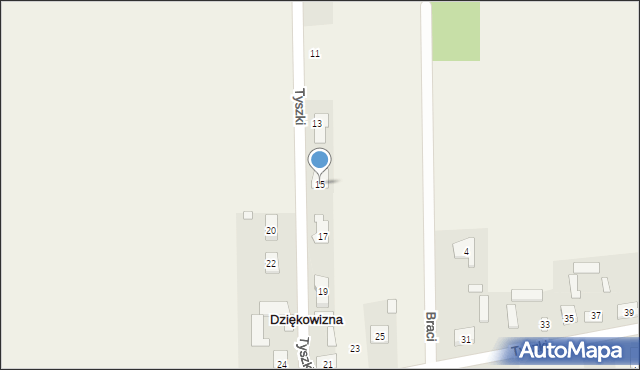 Dziękowizna, Tyszki Antoniego, ks., 15, mapa Dziękowizna
