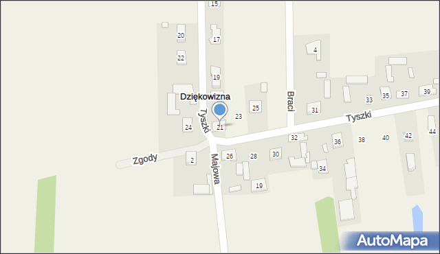Dziękowizna, Tyszki Antoniego, ks., 21, mapa Dziękowizna