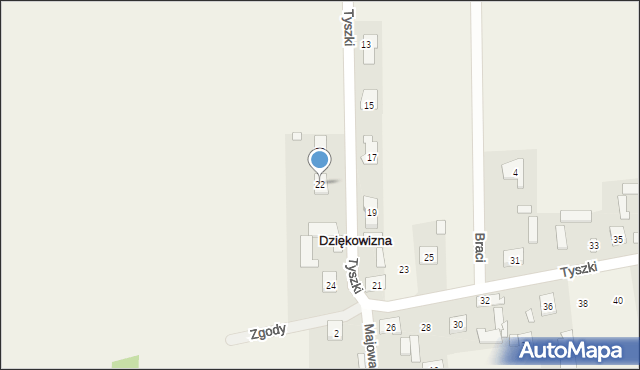 Dziękowizna, Tyszki Antoniego, ks., 22, mapa Dziękowizna