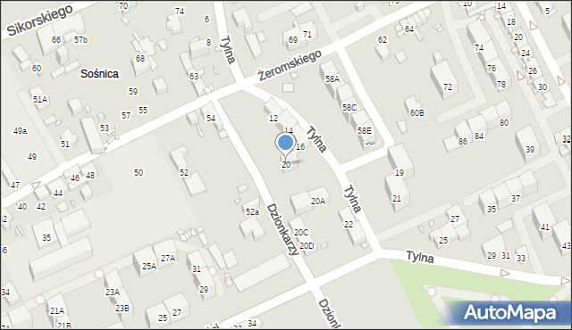 Gliwice, Tylna, 20, mapa Gliwic