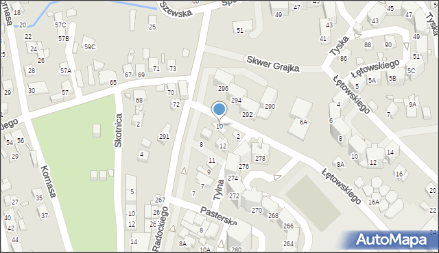 Katowice, Tylna, 10, mapa Katowic