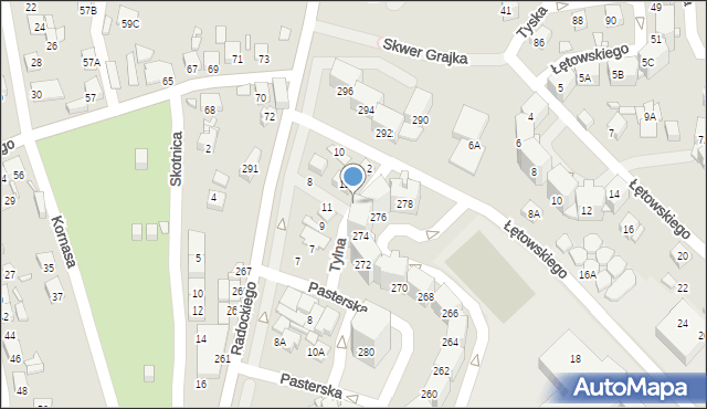 Katowice, Tylna, 12a, mapa Katowic